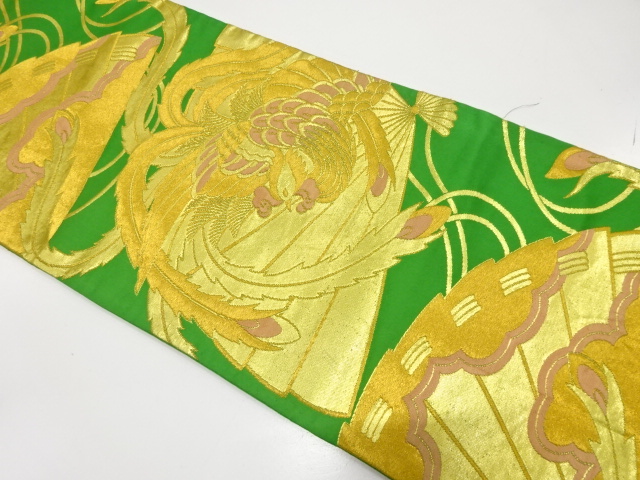 アンティーク　鳳凰に桧扇模様織り出し袋帯（材料）